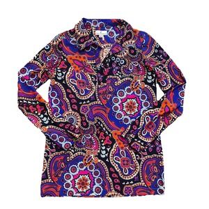 Jude Connally Chris Tunic Top Long Sleeve Blue Purple Paisley Medium Buttons